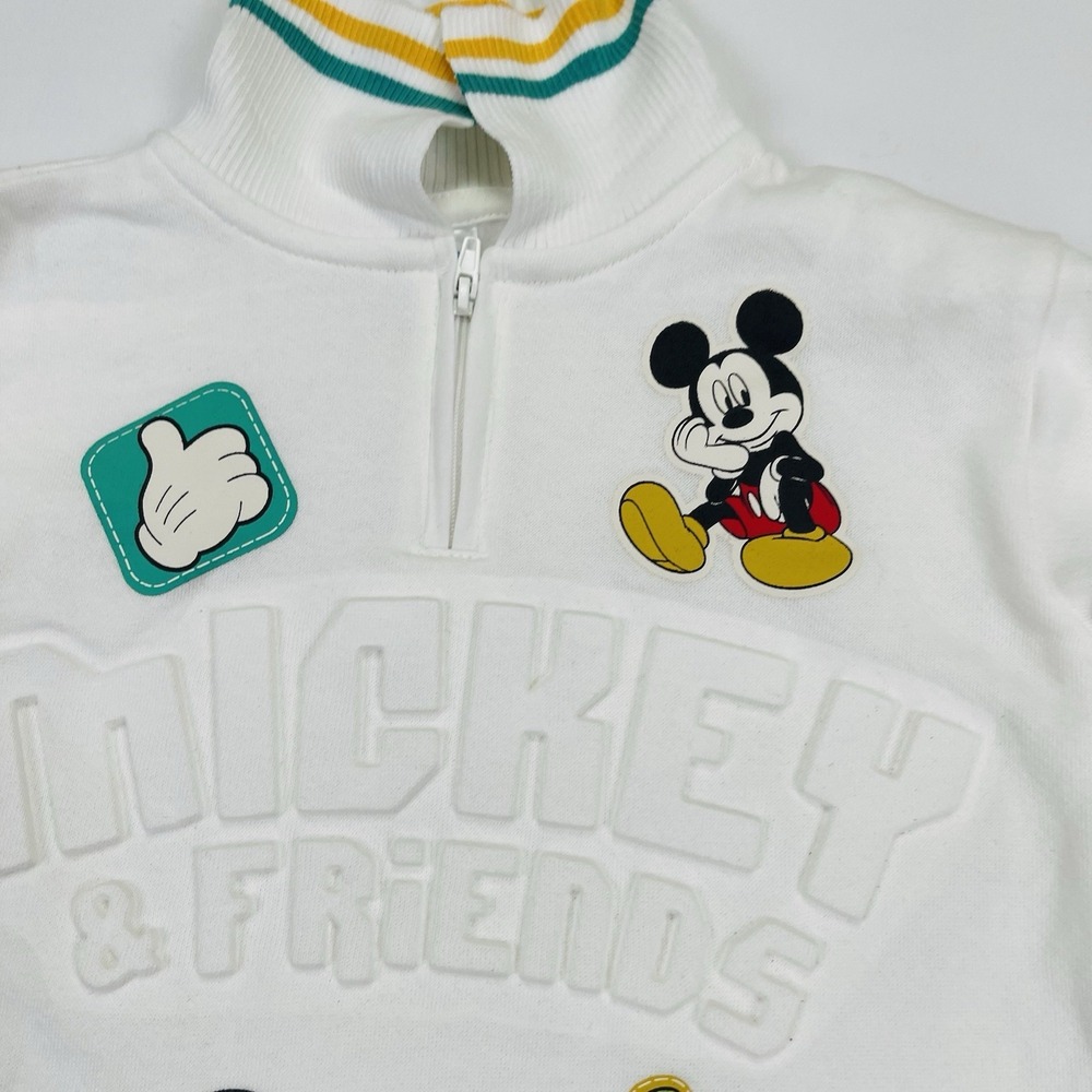 Mickey Mouse & Friends white quarter-zip fleece pullover top Sweatshirt New 4T - Picture 5 of 14